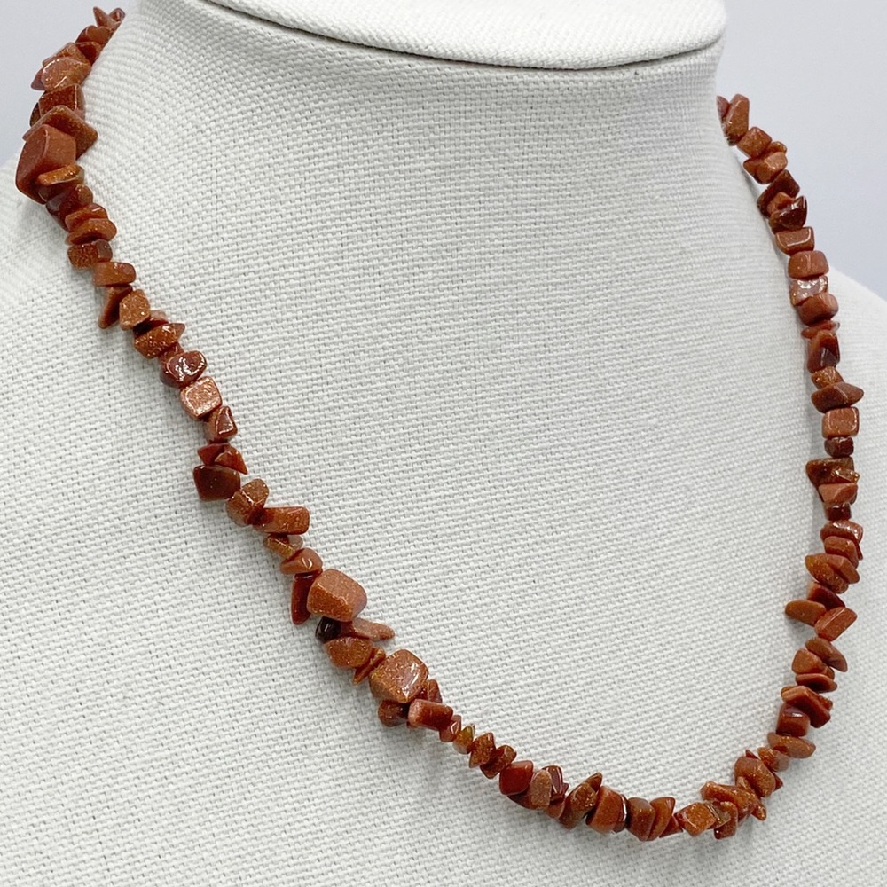 Natural Gold Sand Stone Chip Bead Necklace
